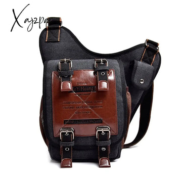 Xajzpa - Men’s Vintage Retro Style Canvas Leather Saddle Bag Satchel Shoulder Messenger Travel